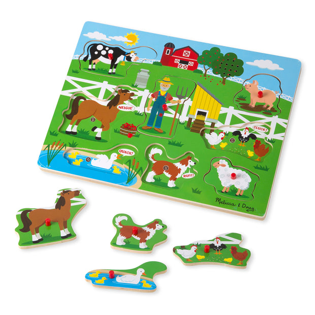 Old MacDonald's Farm Sound Puzzle (Musical Wooden Peg Puzzle, 8 Pieces)