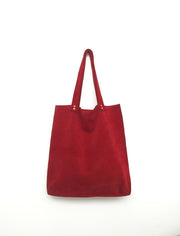 Red leather suede handbag