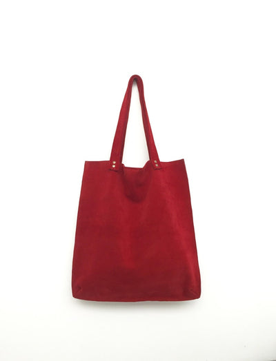 Red leather suede handbag